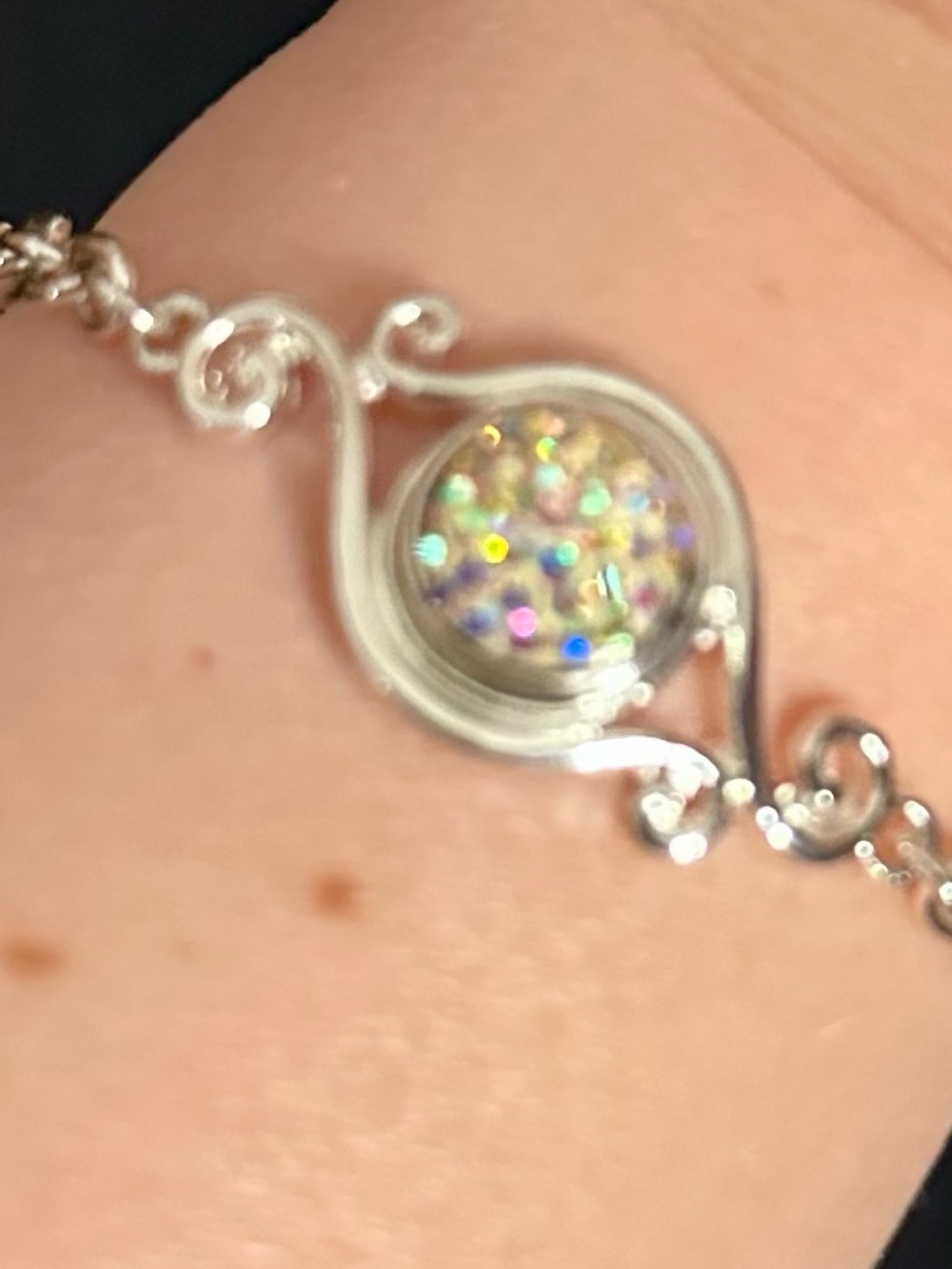 Holographic Crystal Silver Swirl Bracelet - Women's Jewelry
